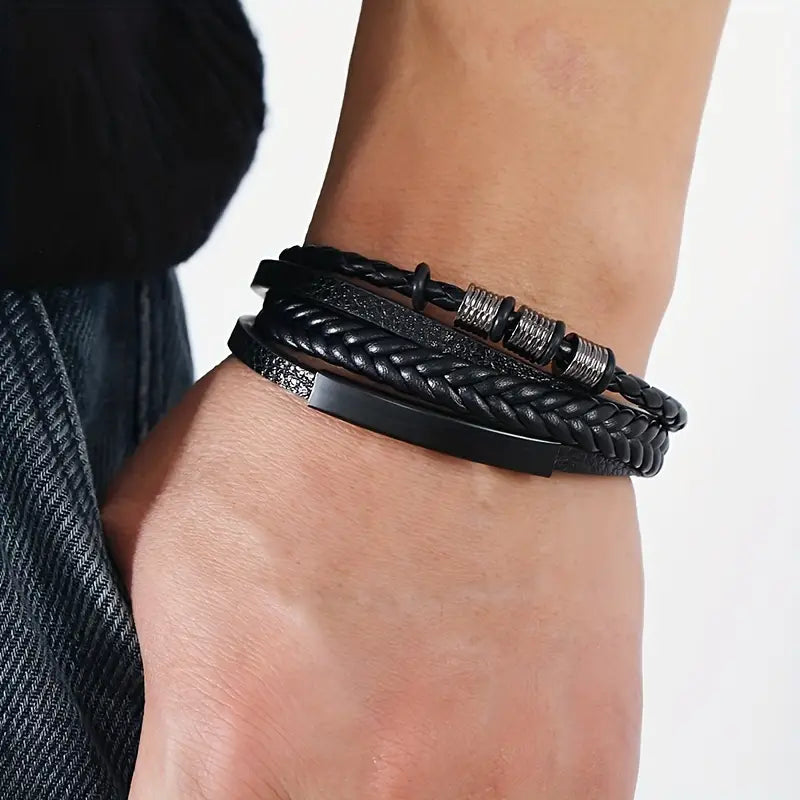 Herrenarmband schwarz Vintage geflochten